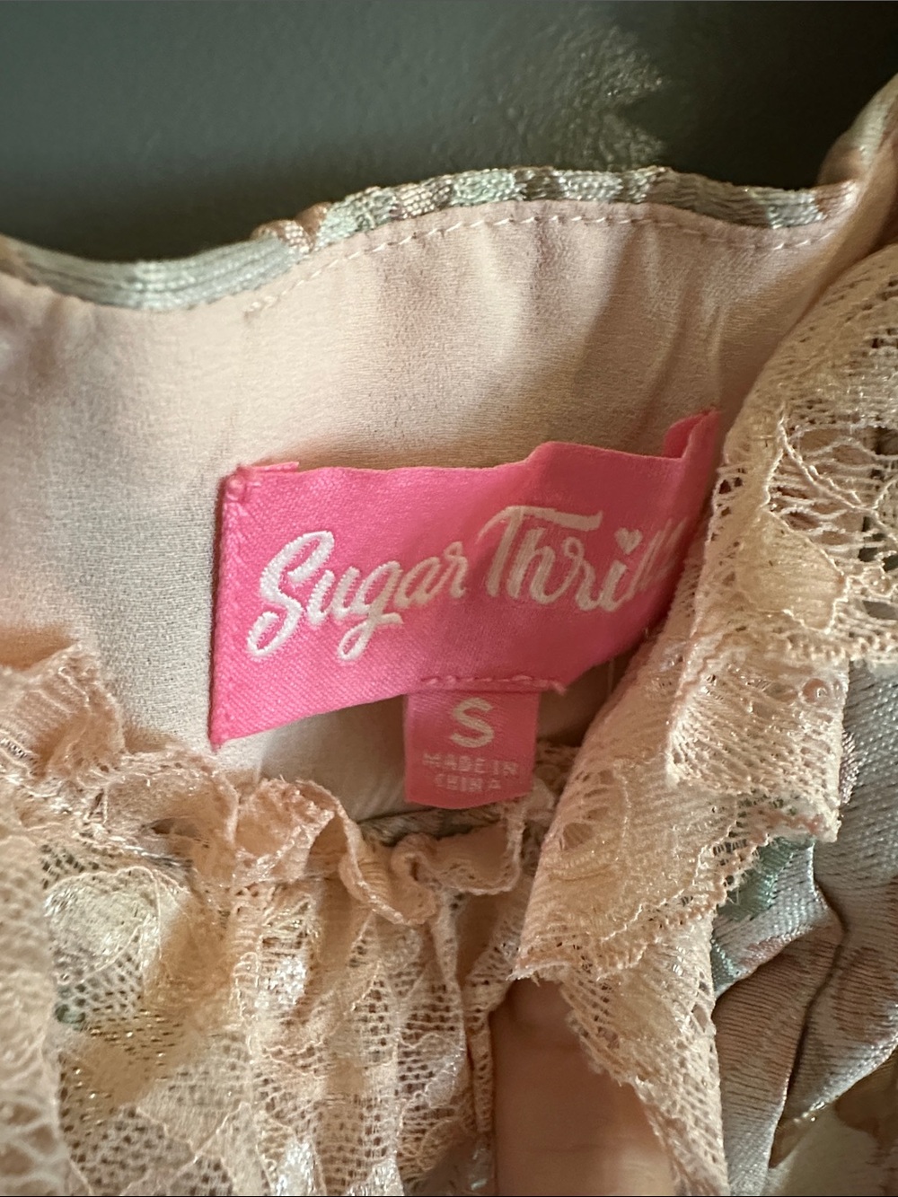 Sugar Thrillz Brocade Floral Pink Lace Ruffled Mini Dress - Picture 2 of 2